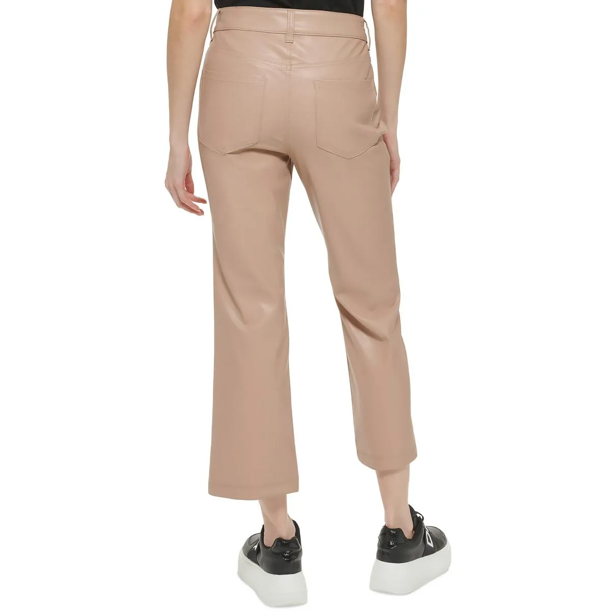 Womens Faux Leather High Rise Cropped Pants