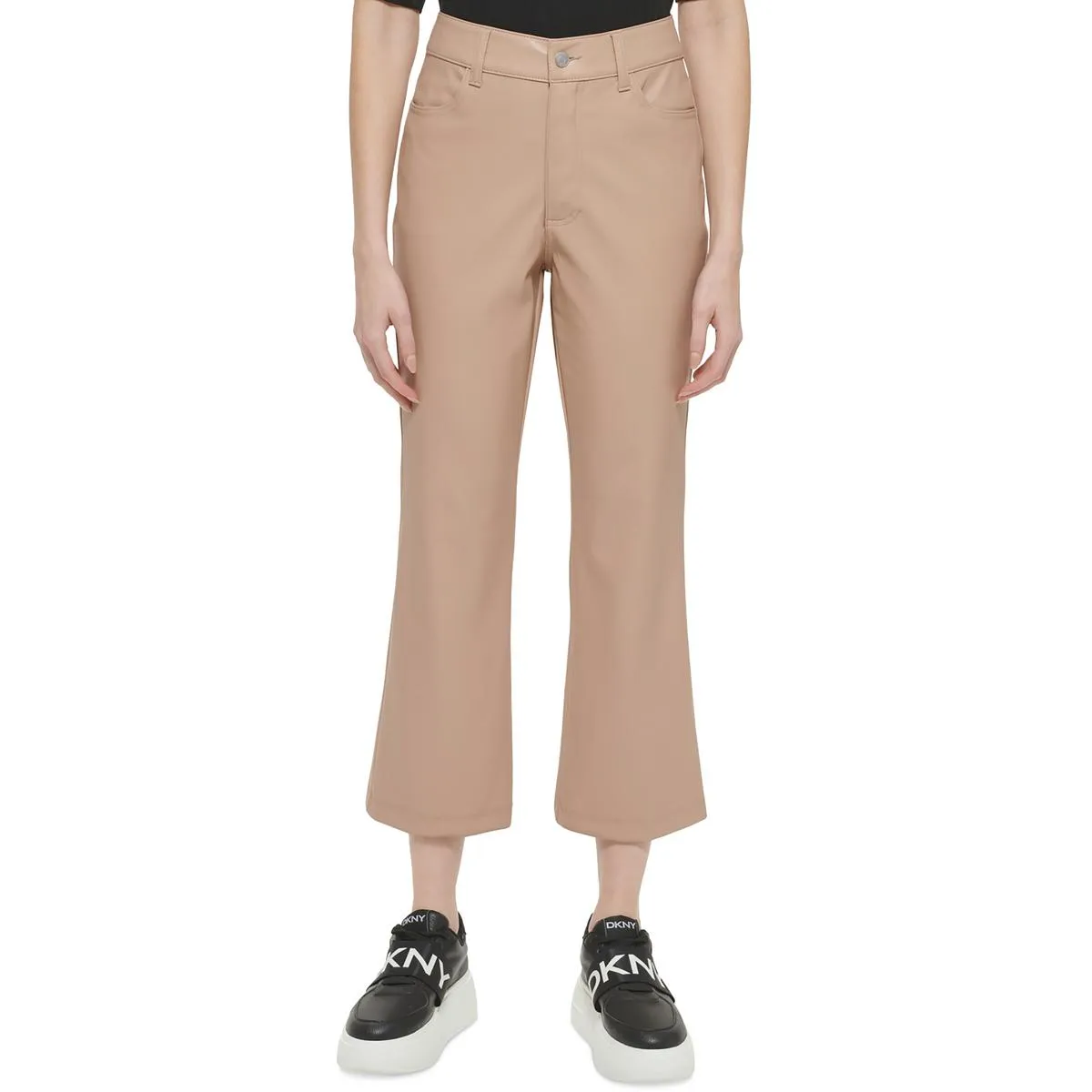 Womens Faux Leather High Rise Cropped Pants