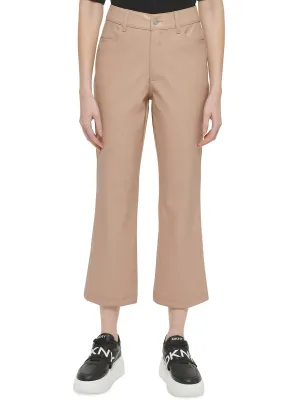 Womens Faux Leather High Rise Cropped Pants