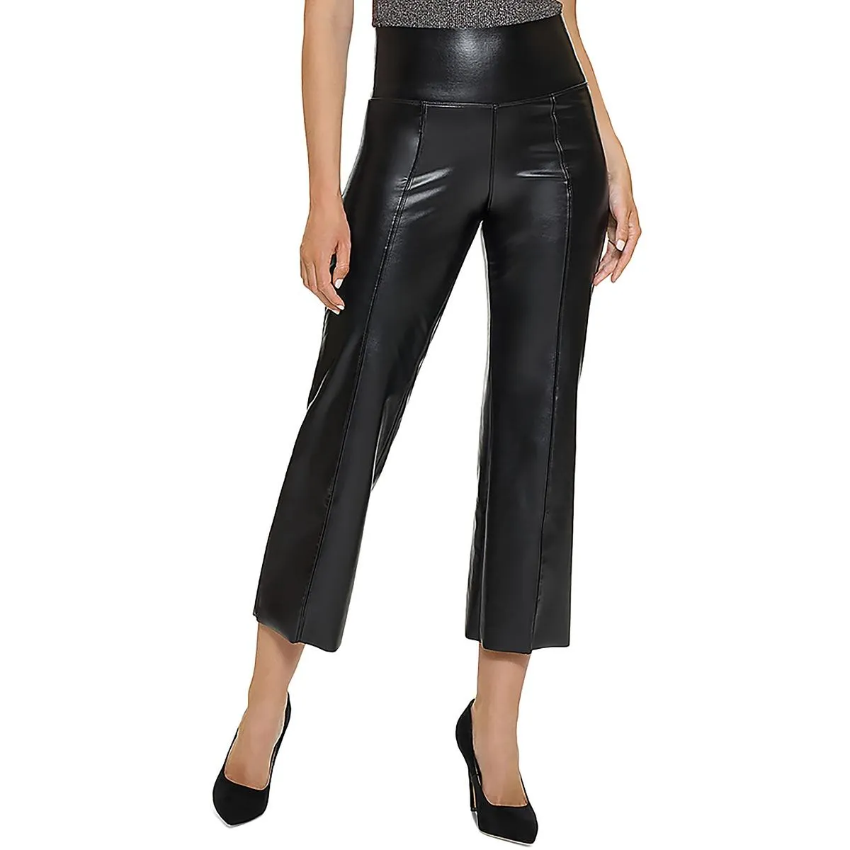 Womens Faux Leather High Rise Flared Pants
