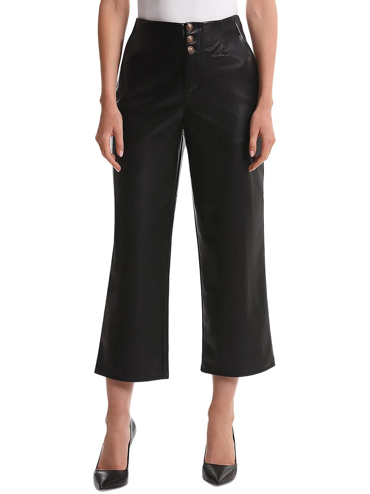 Womens Faux Leather High Rise Wide Leg Pants
