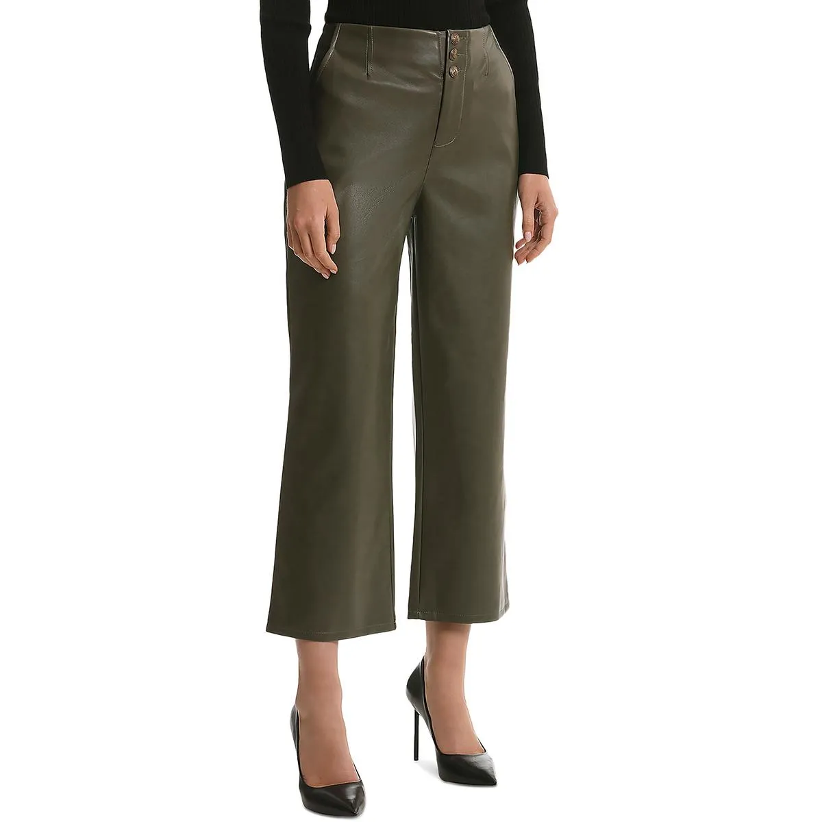 Womens Faux Leather High Rise Wide Leg Pants