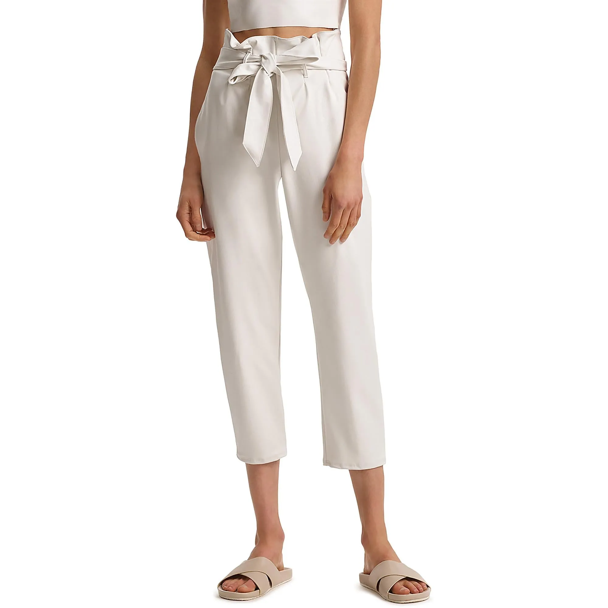 Womens Faux Leather Paperbag Cropped Pants