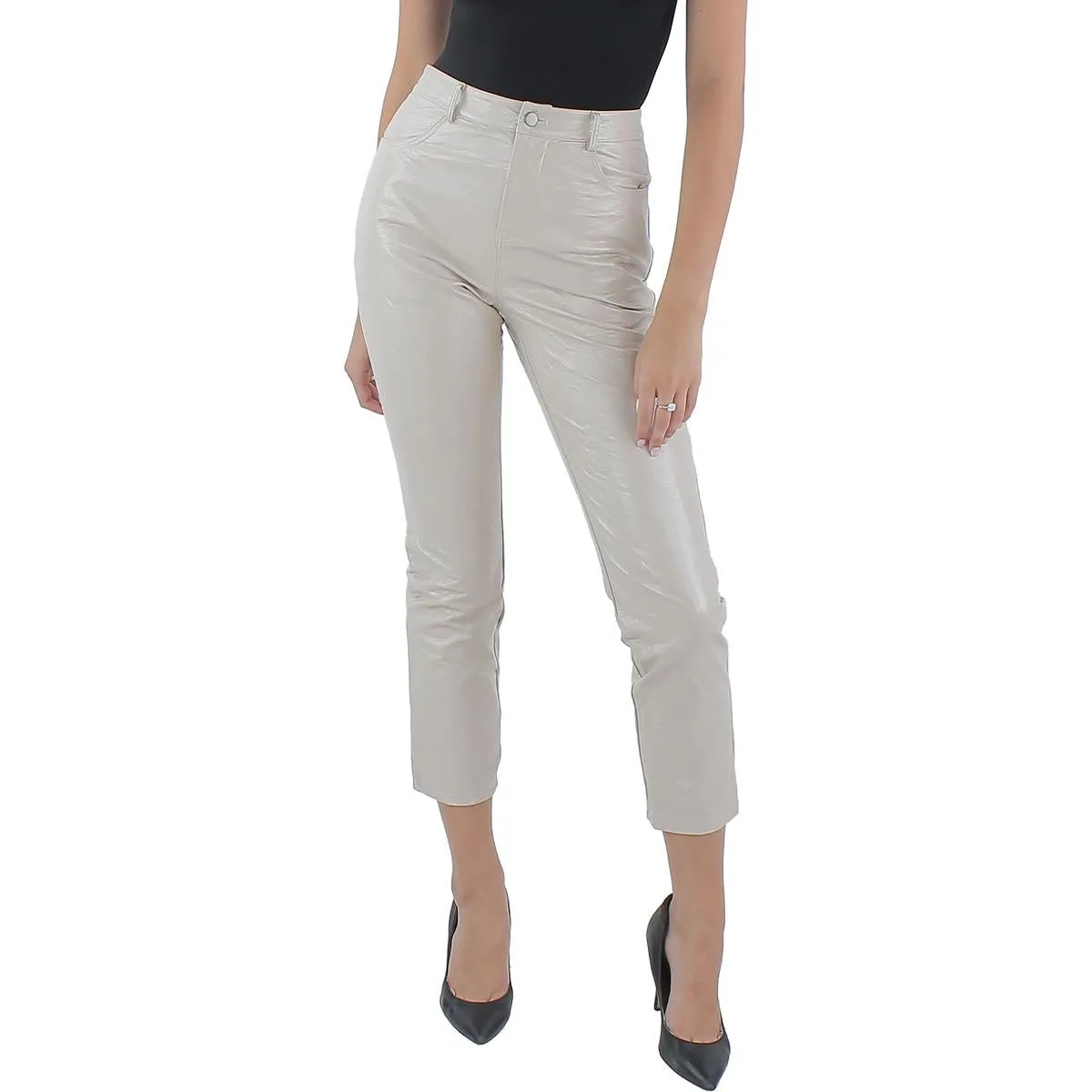 Womens Faux Leather Shimmer Straight Leg Pants