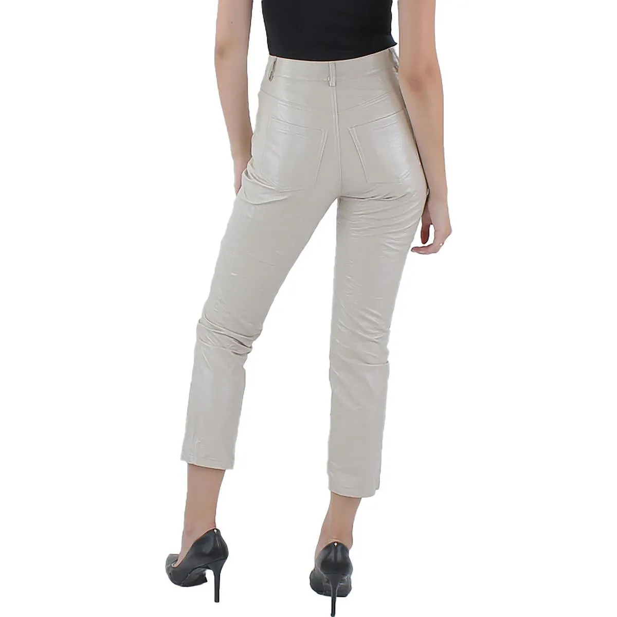 Womens Faux Leather Shimmer Straight Leg Pants