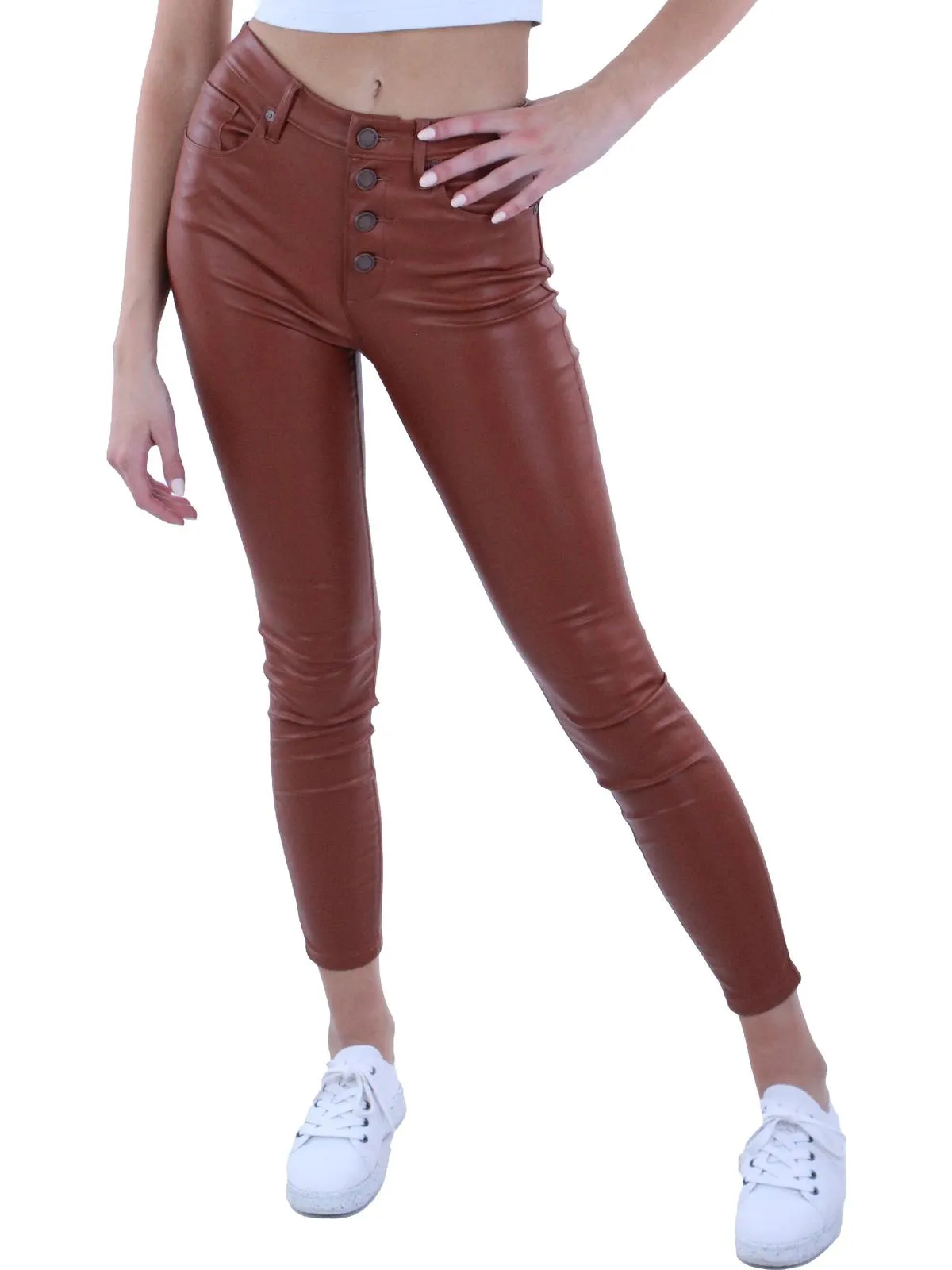 Womens Faux Leather Straight Leg Skinny Pants