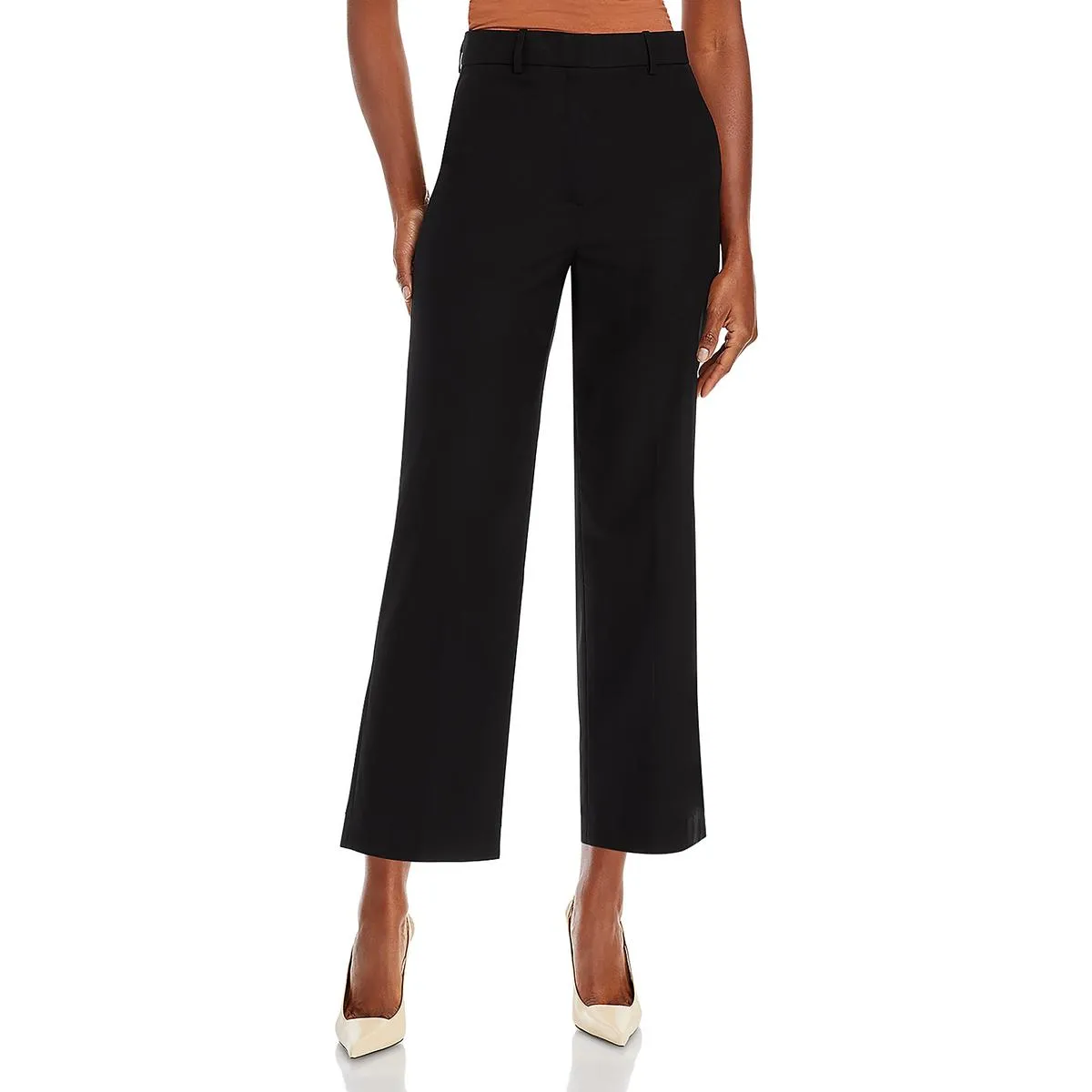 Womens Flare Legs Pleated Cropped Pants