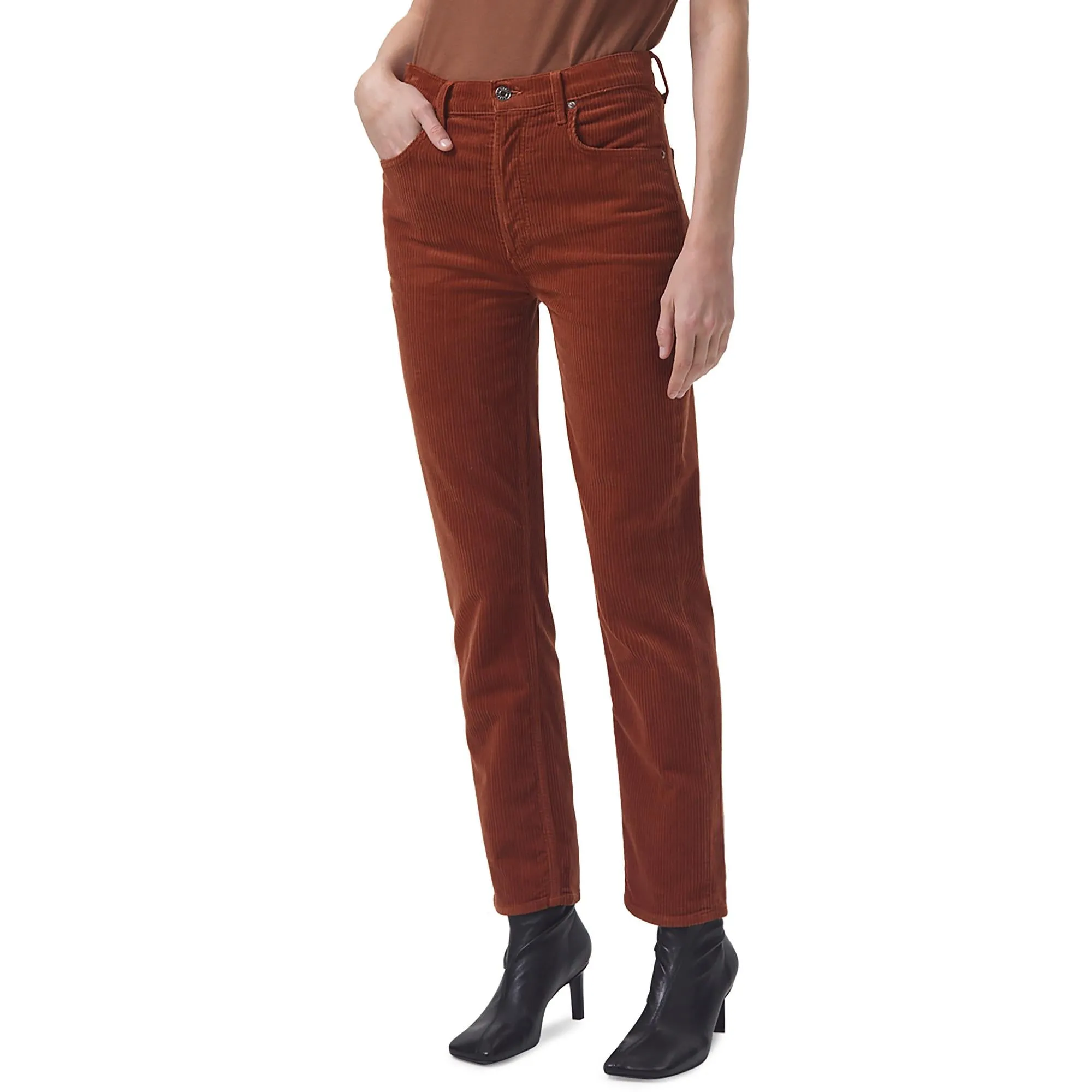 Womens High Rise Corduroy Straight Leg Jeans