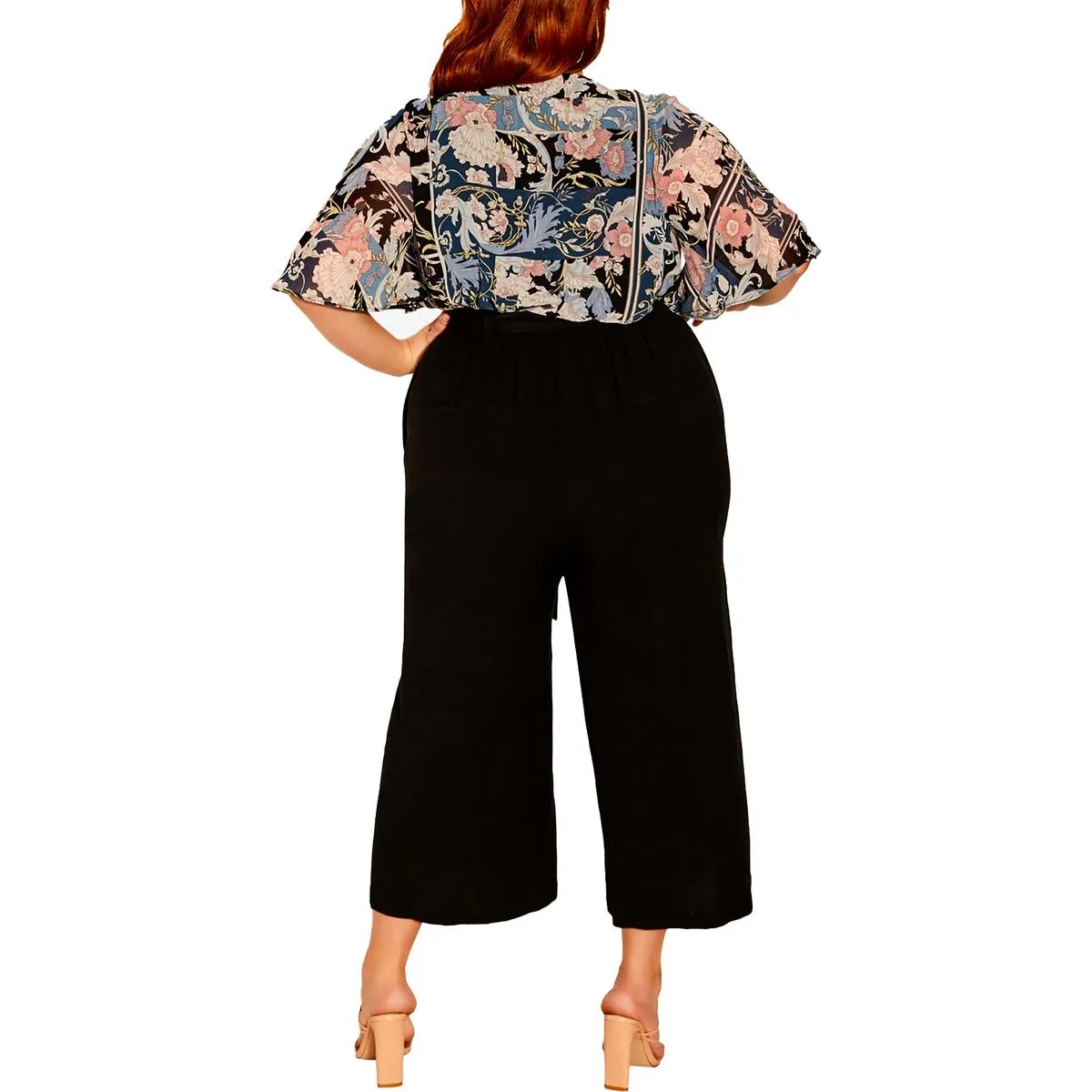 Womens High Rise Cropped Wide Leg Pants