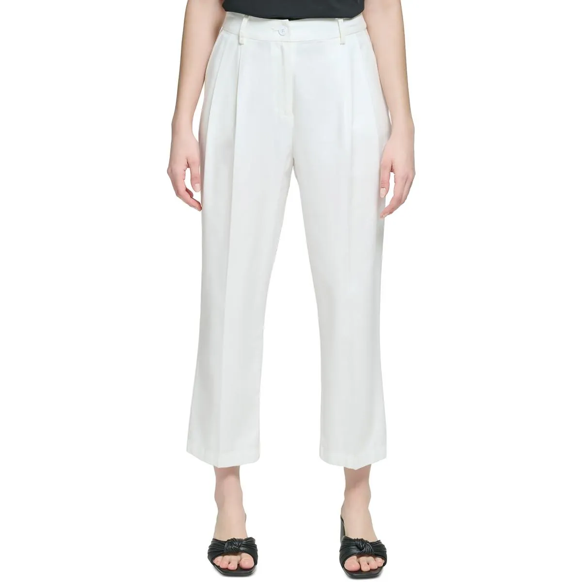 Womens High Rise Pleated Straight Leg Pants