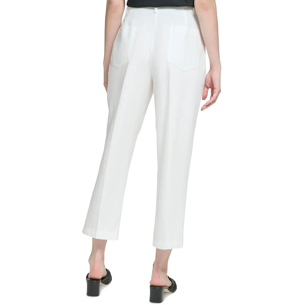 Womens High Rise Pleated Straight Leg Pants