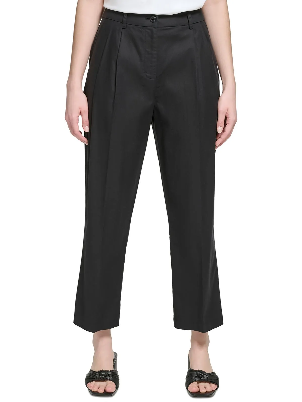 Womens High Rise Pleated Straight Leg Pants