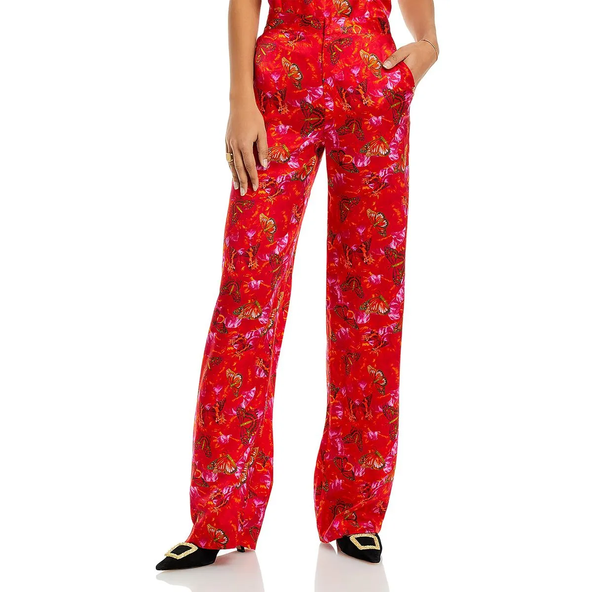 Womens High Rise Printed Straight Leg Pants