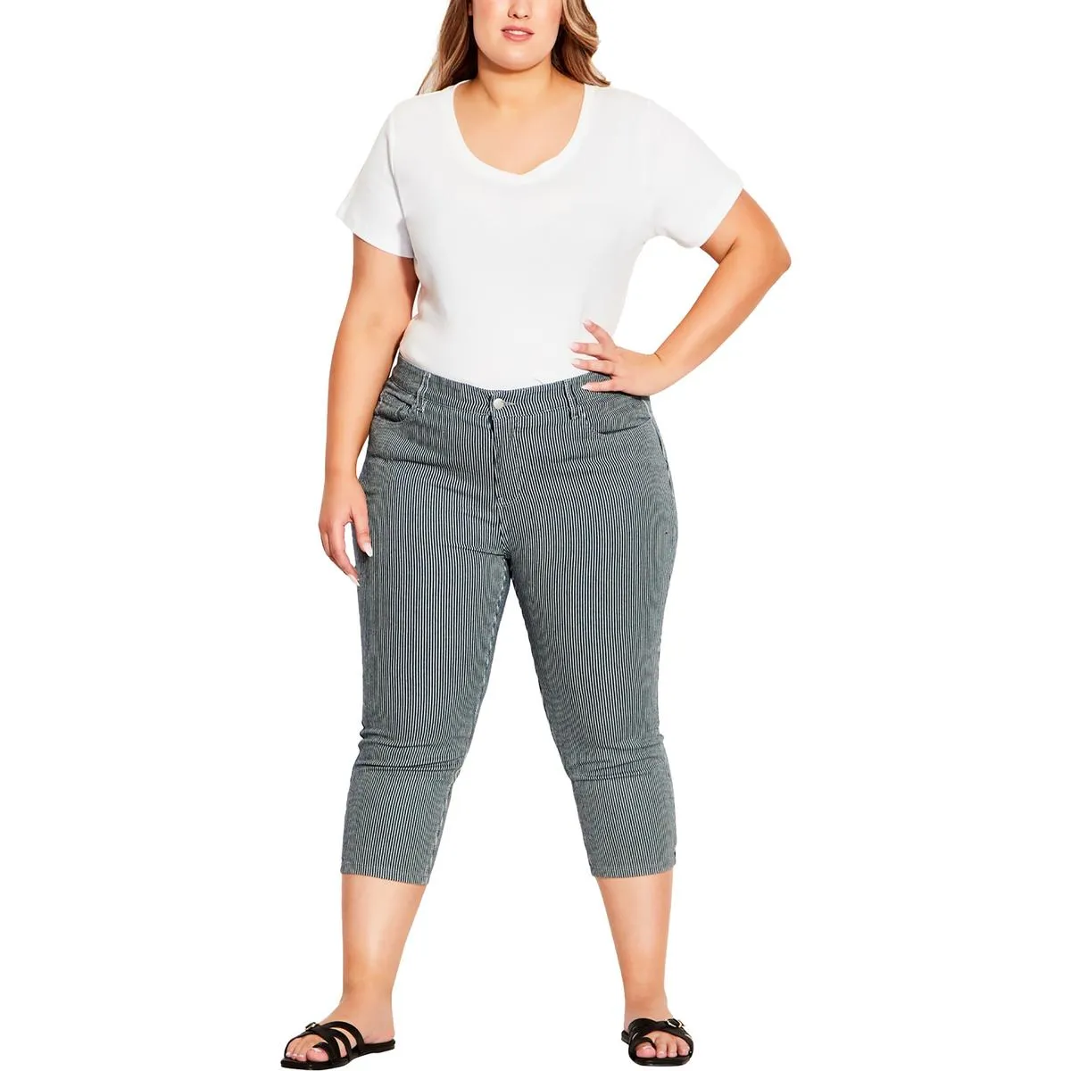 Womens High Rise Striped Capri Pants