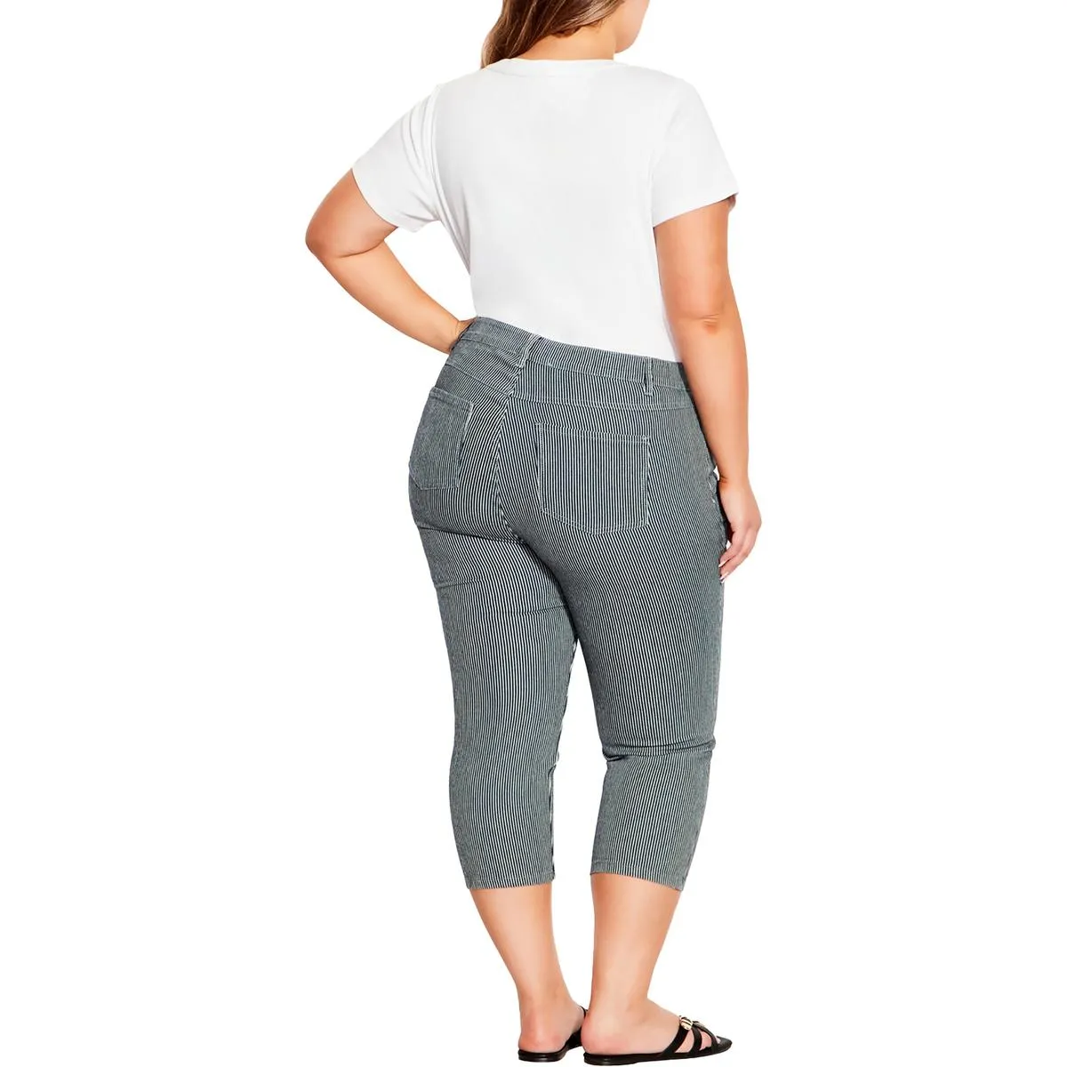 Womens High Rise Striped Capri Pants