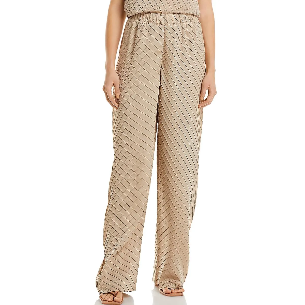 Womens High Rise Textured Palazzo Pants