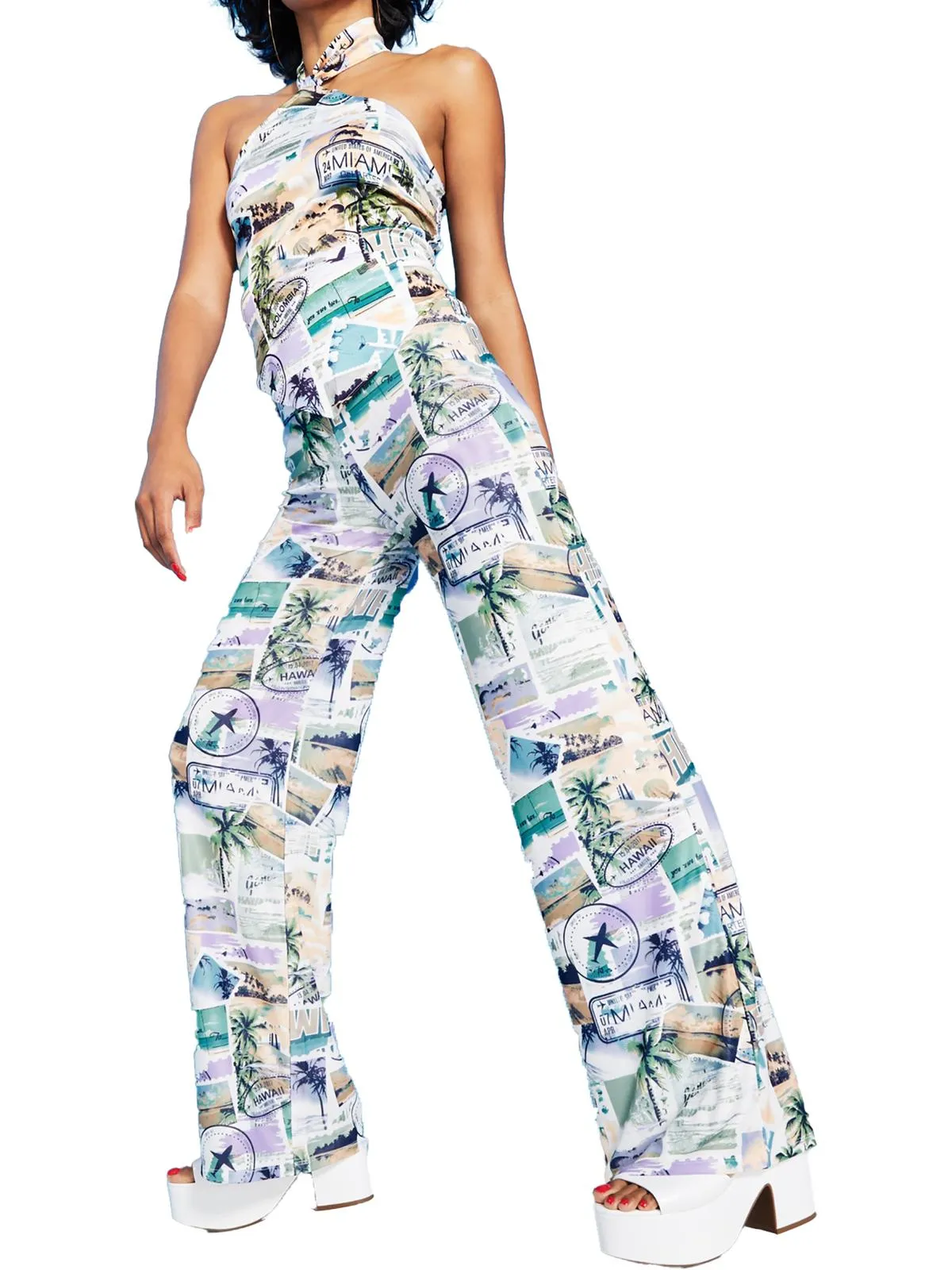 Womens High Rise Wide Leg Flared Pants