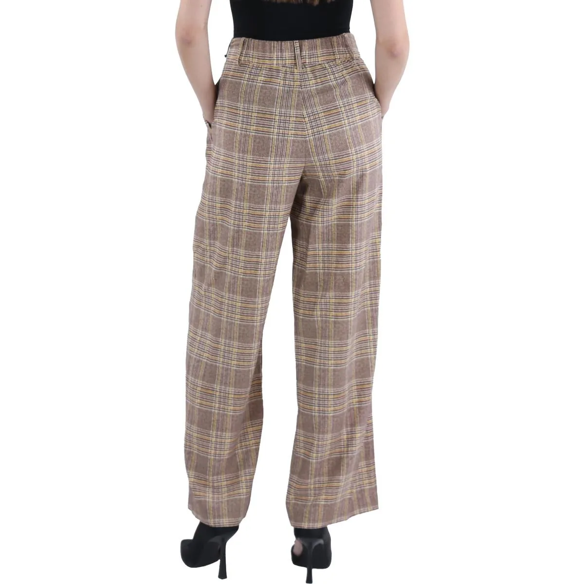 Womens Houndstooth High Rise Wide Leg Pants