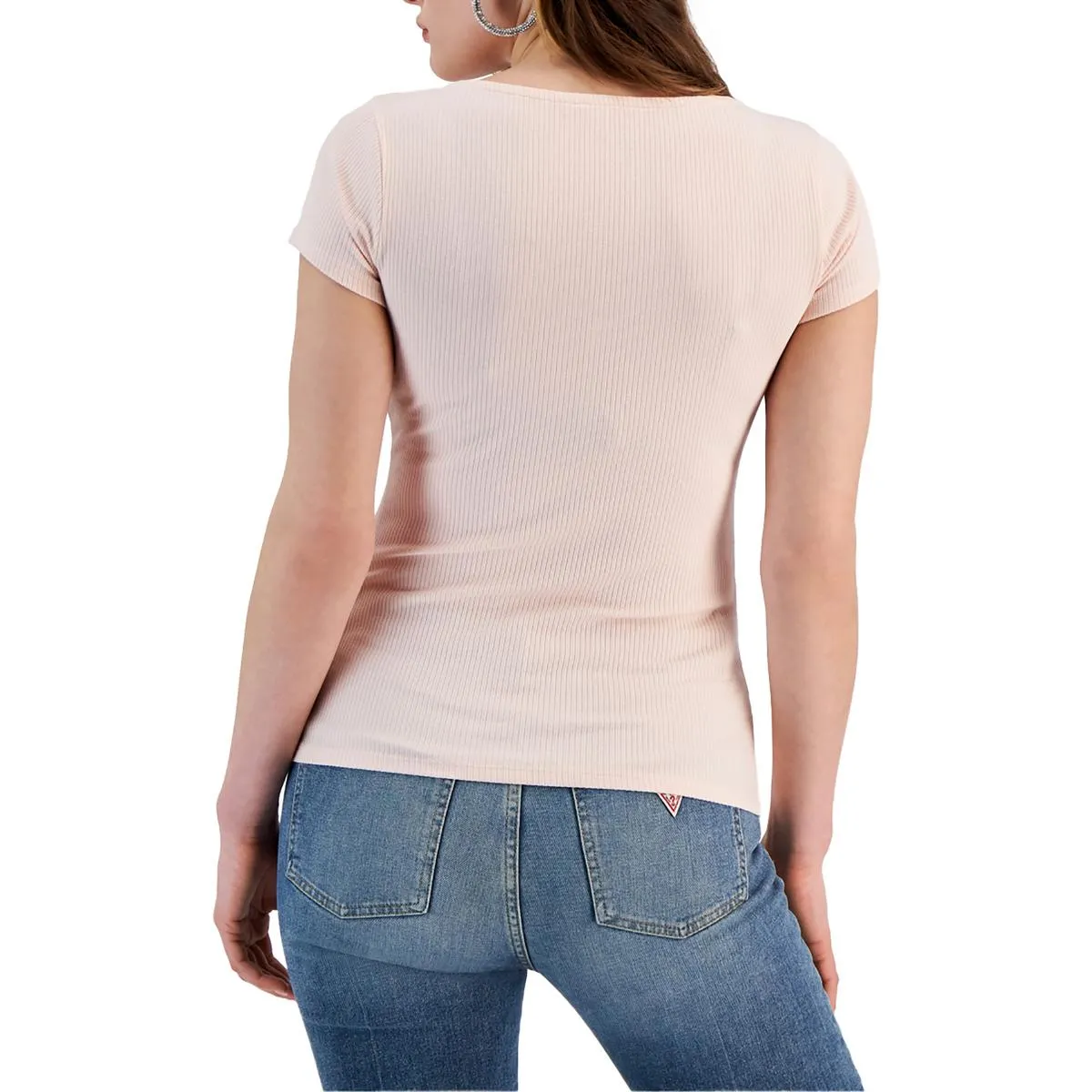 Womens Jewel Button U-Neck T-Shirt