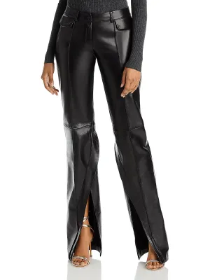 Womens Lambskin Leather High Rise Straight Leg Pants