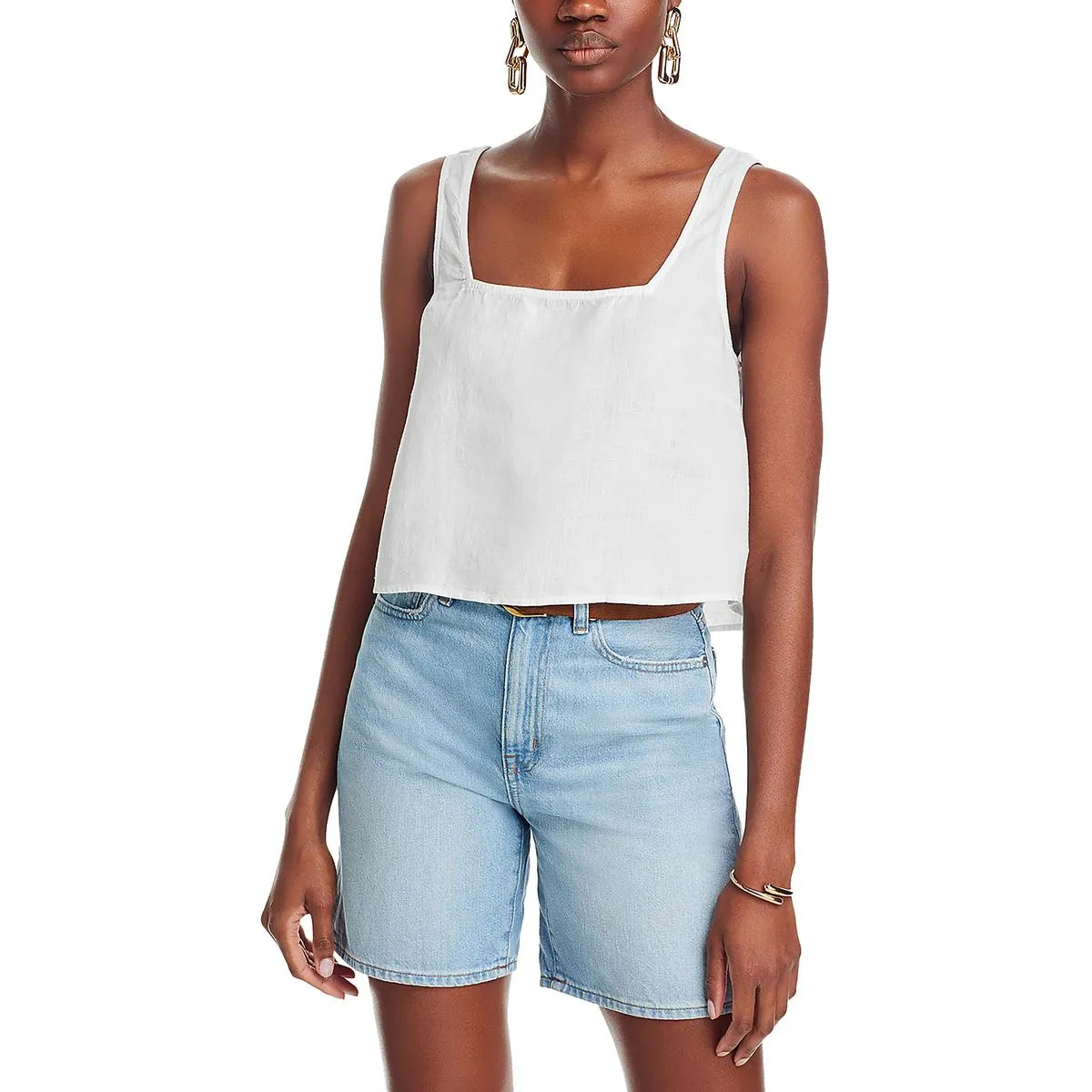 Womens Linen Square Neck Tank Top