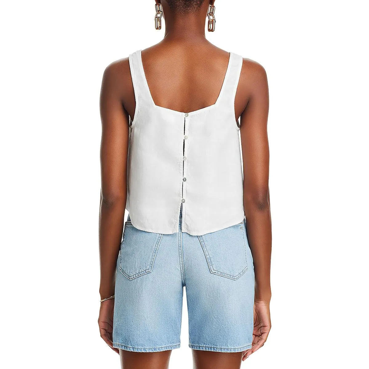 Womens Linen Square Neck Tank Top