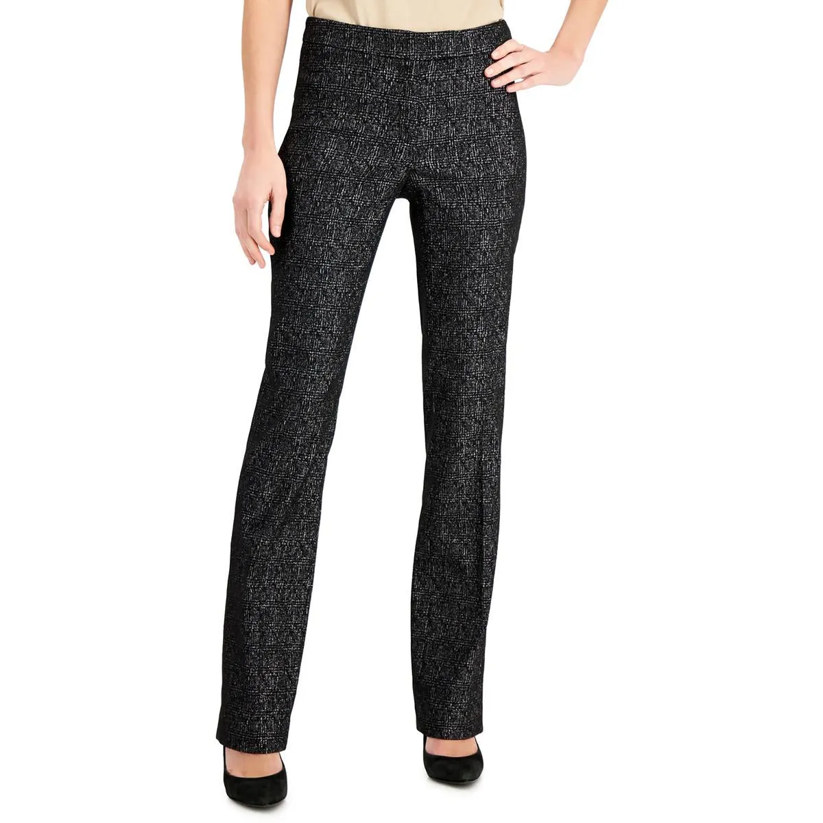 Womens Metallic Mid-Rise Flared Pants