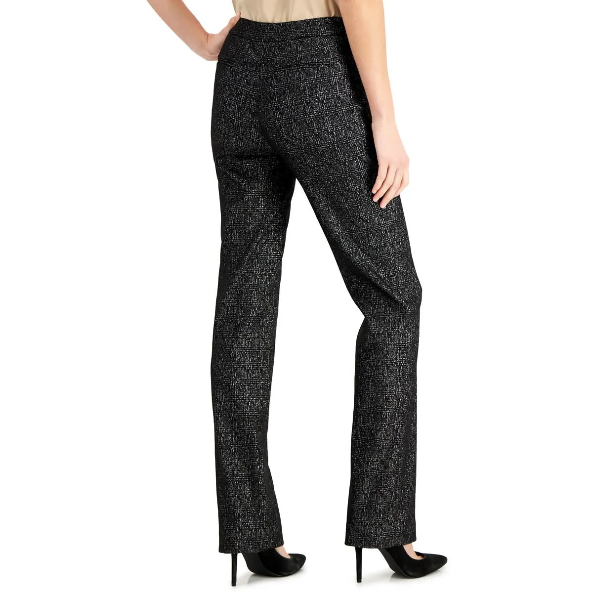 Womens Metallic Mid-Rise Flared Pants
