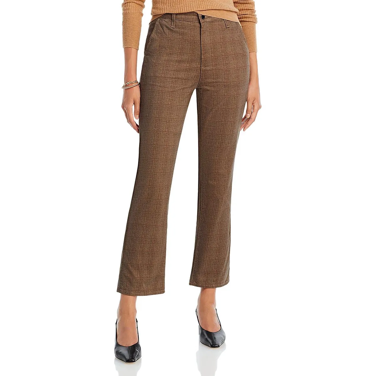 Womens Plaid Cropped Flared Pants
