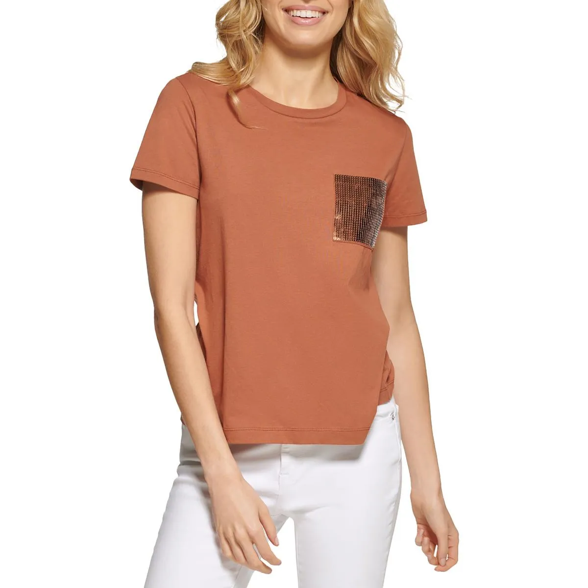 Womens Pocket Sequined T-Shirt