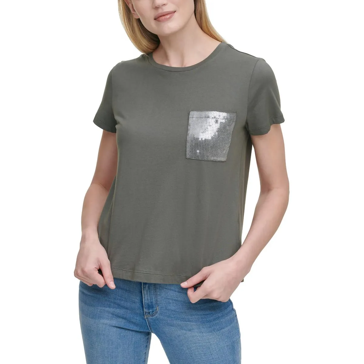Womens Pocket Sequined T-Shirt