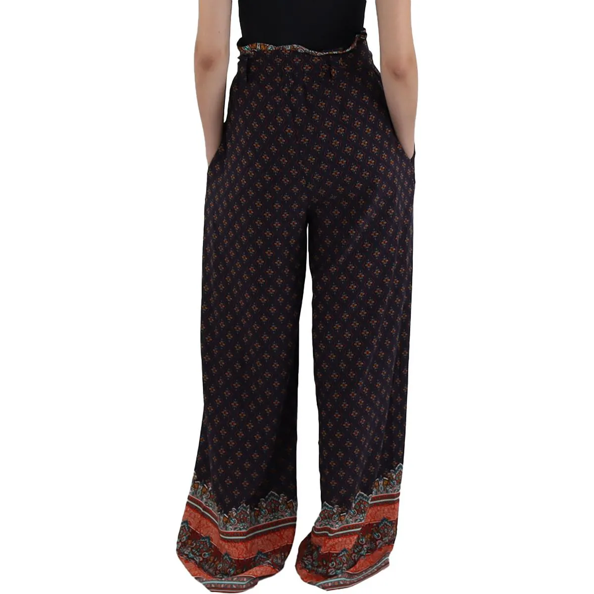 Womens Printed Paperbag High-Waisted Pants