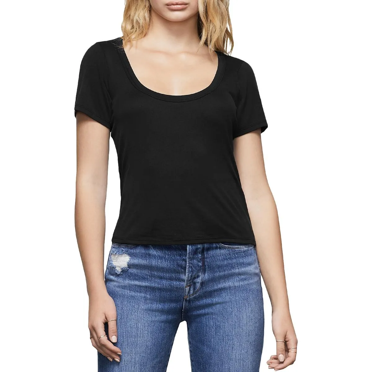 Womens Ribbed Boat Neck T-Shirt