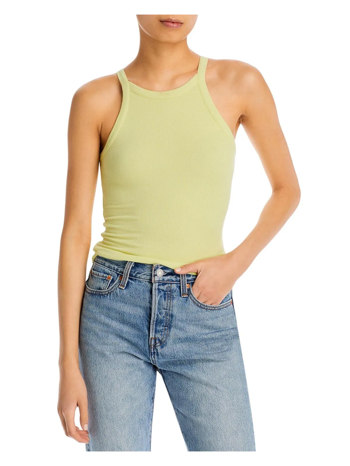 Womens Ribbed High Neck Tank Top