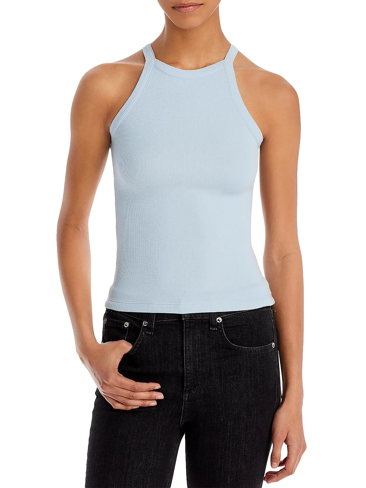 Womens Ribbed High Neck Tank Top