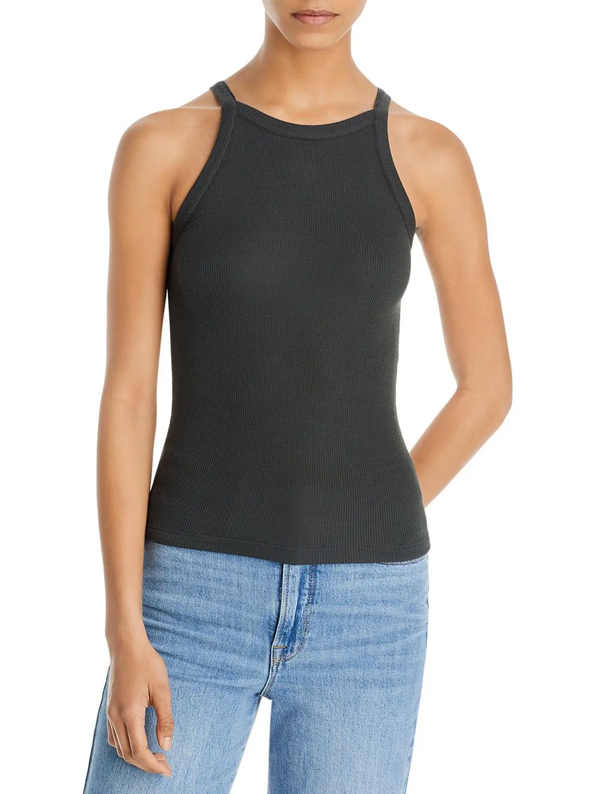 Womens Ribbed High Neck Tank Top