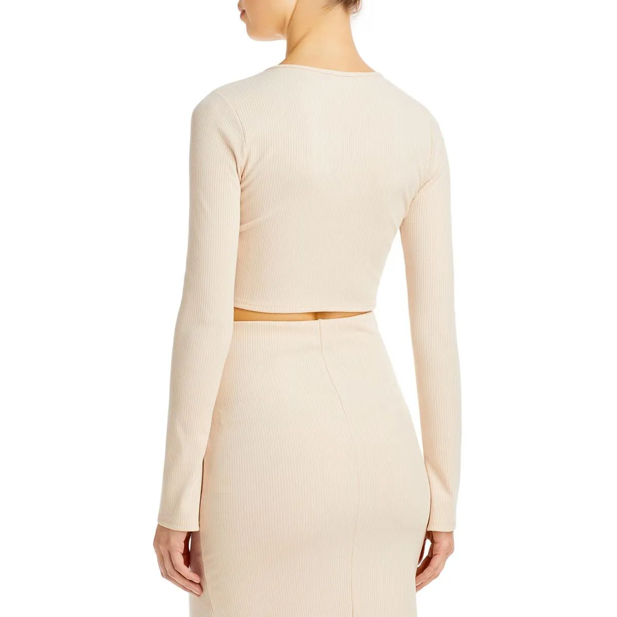 Womens Ribbed Knit O Ring Cropped
