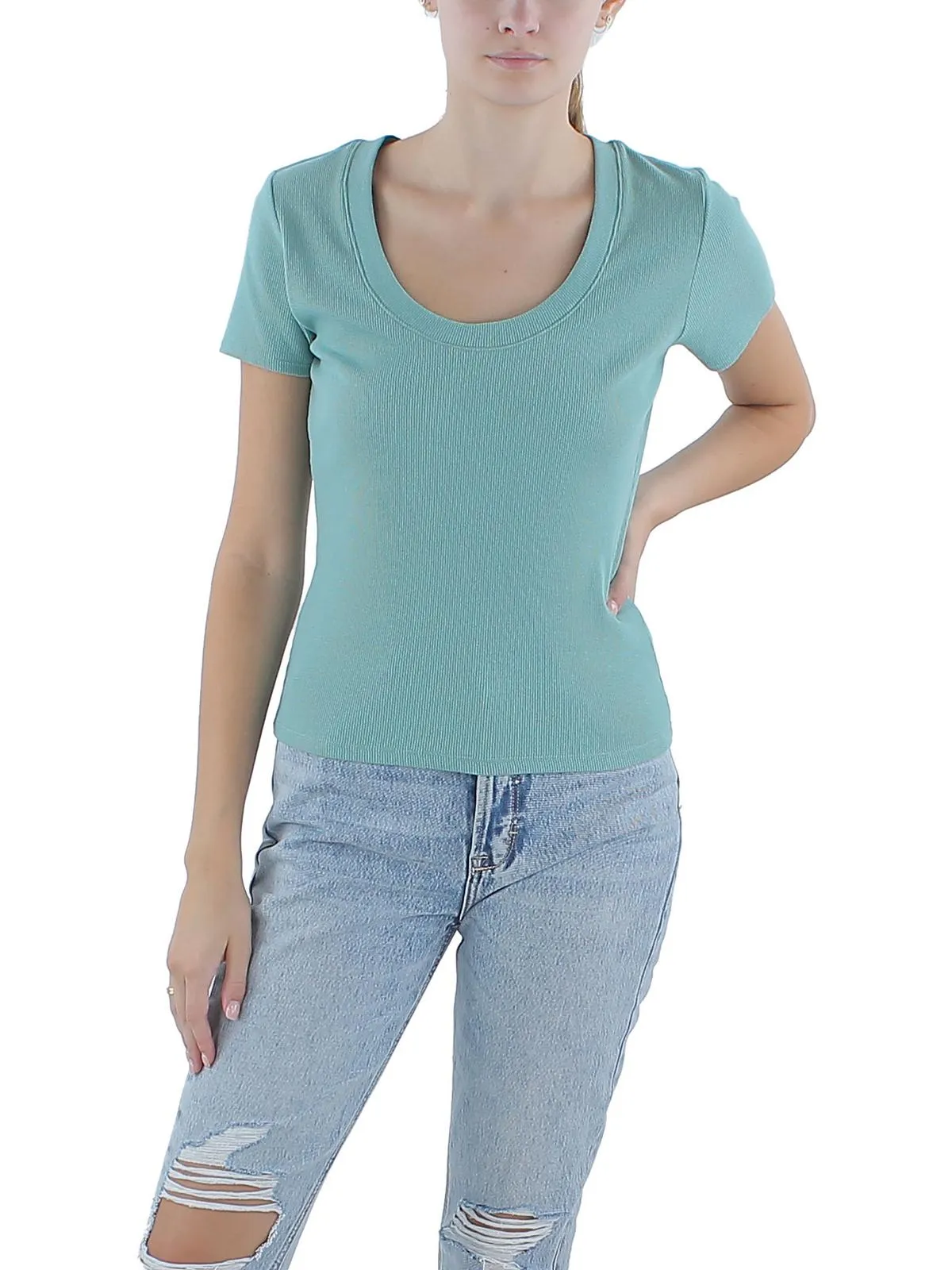Womens Ribbed Scoop Neck T-Shirt