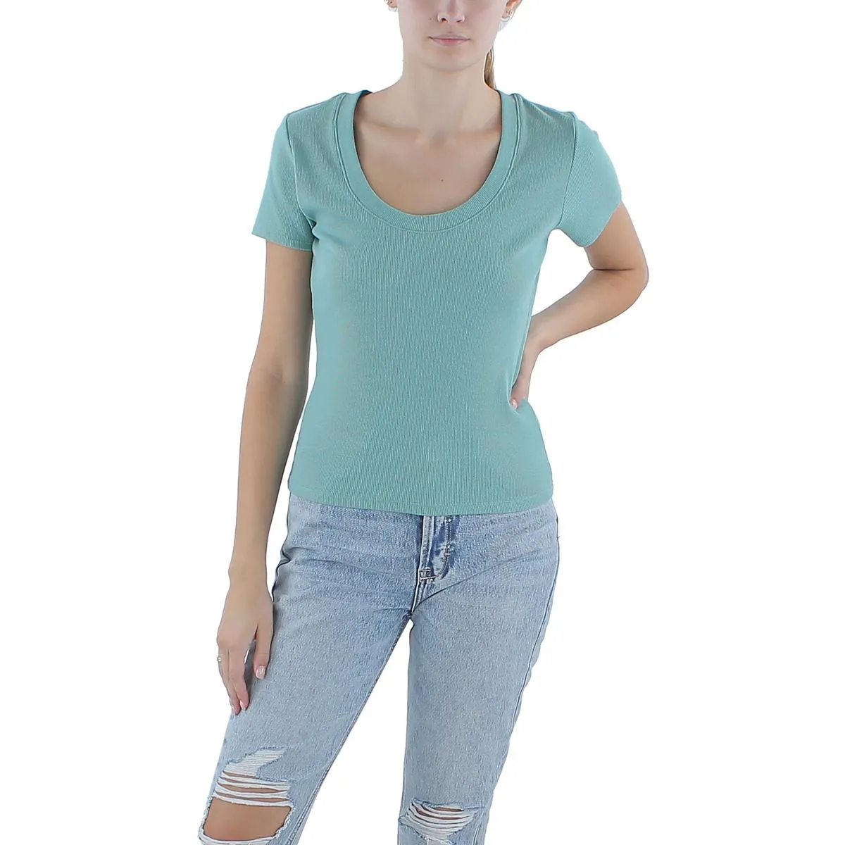 Womens Ribbed Scoop Neck T-Shirt