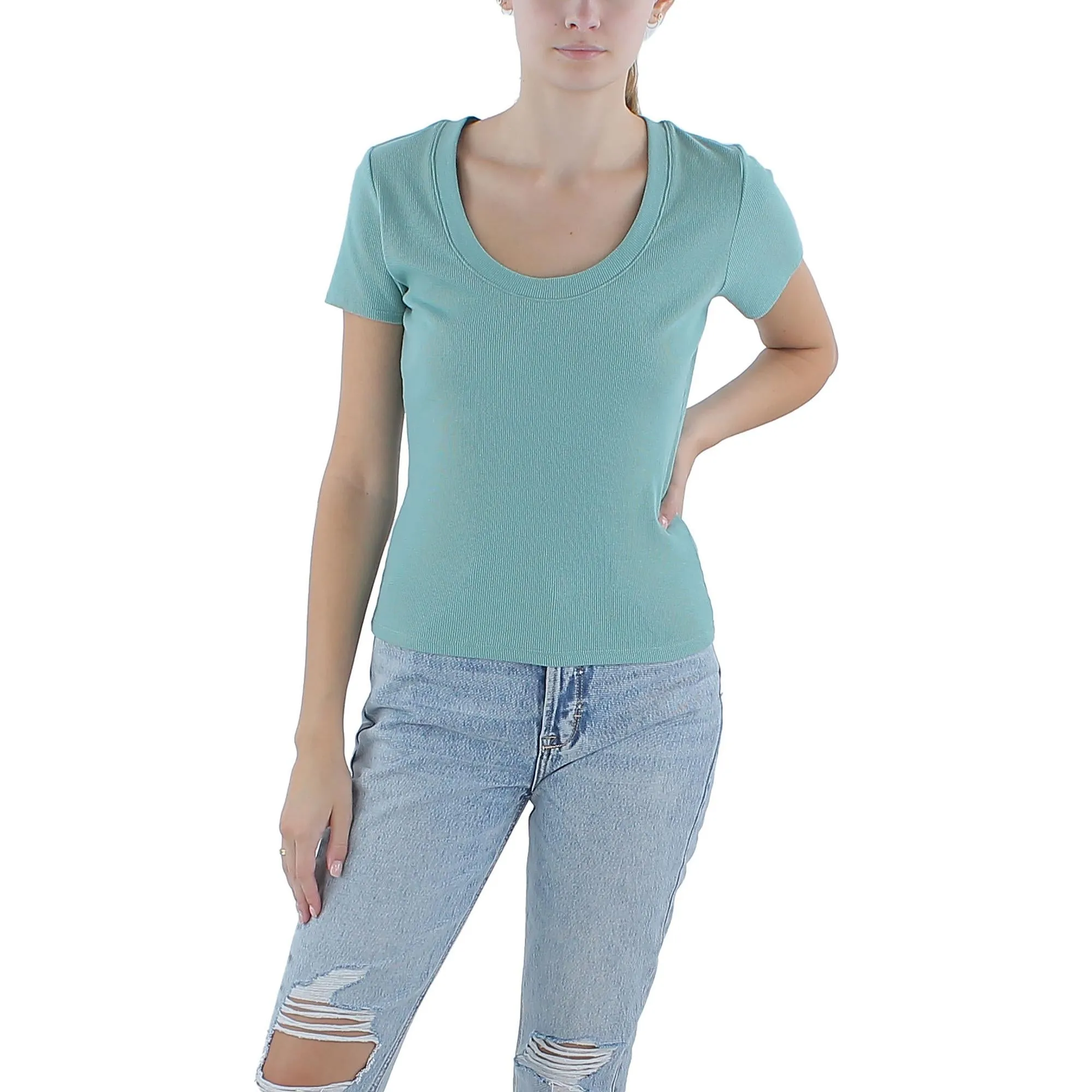 Womens Ribbed Scoop Neck T-Shirt
