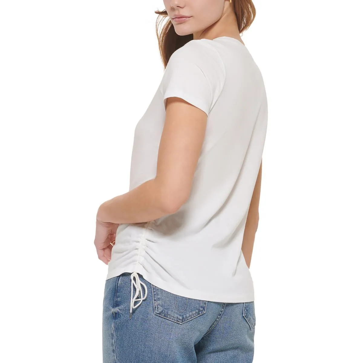 Womens Ruched Side-Tie T-Shirt