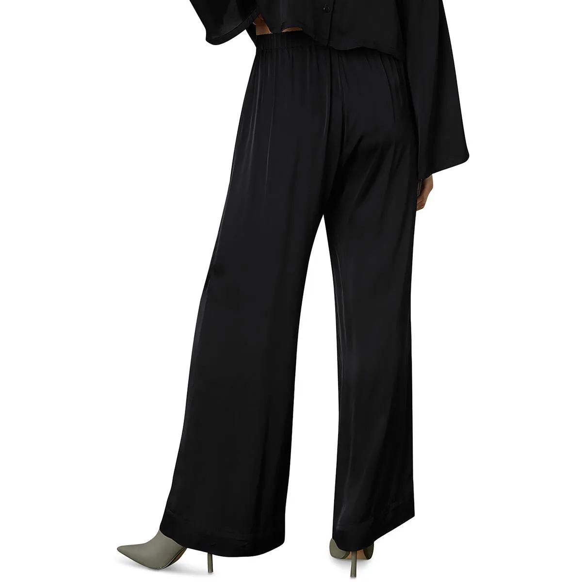 Womens Sateen Pleated Wide Leg Pants