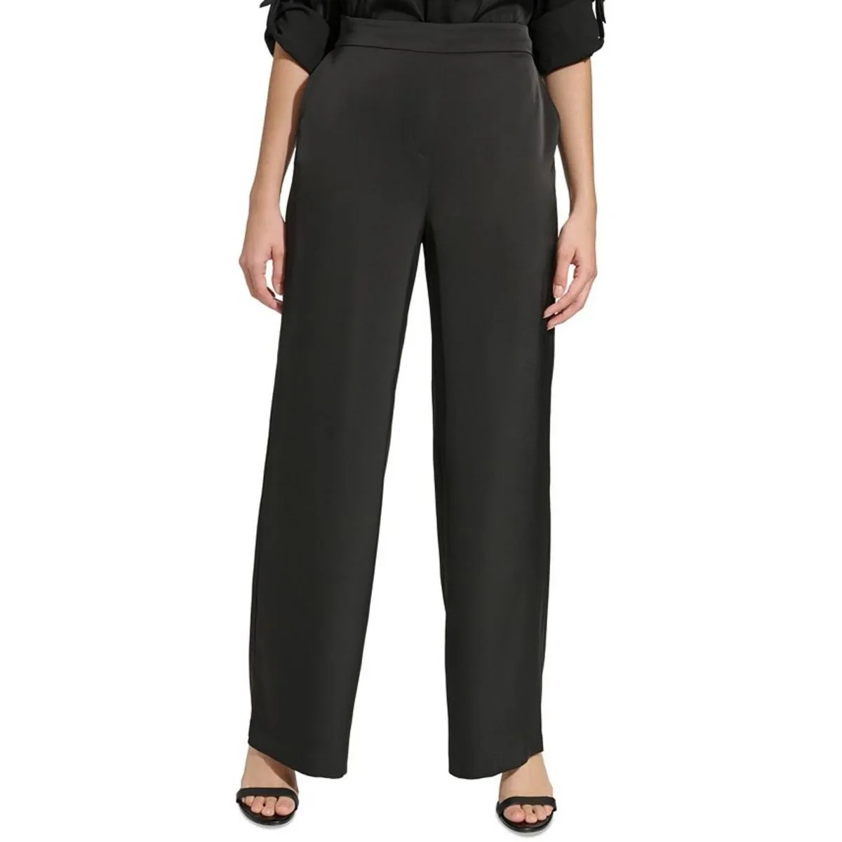 Womens Satin High Rise Wide Leg Pants