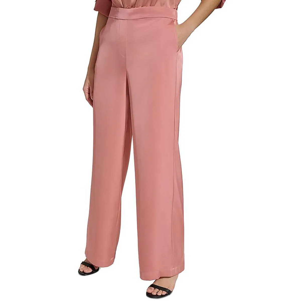 Womens Satin High Rise Wide Leg Pants