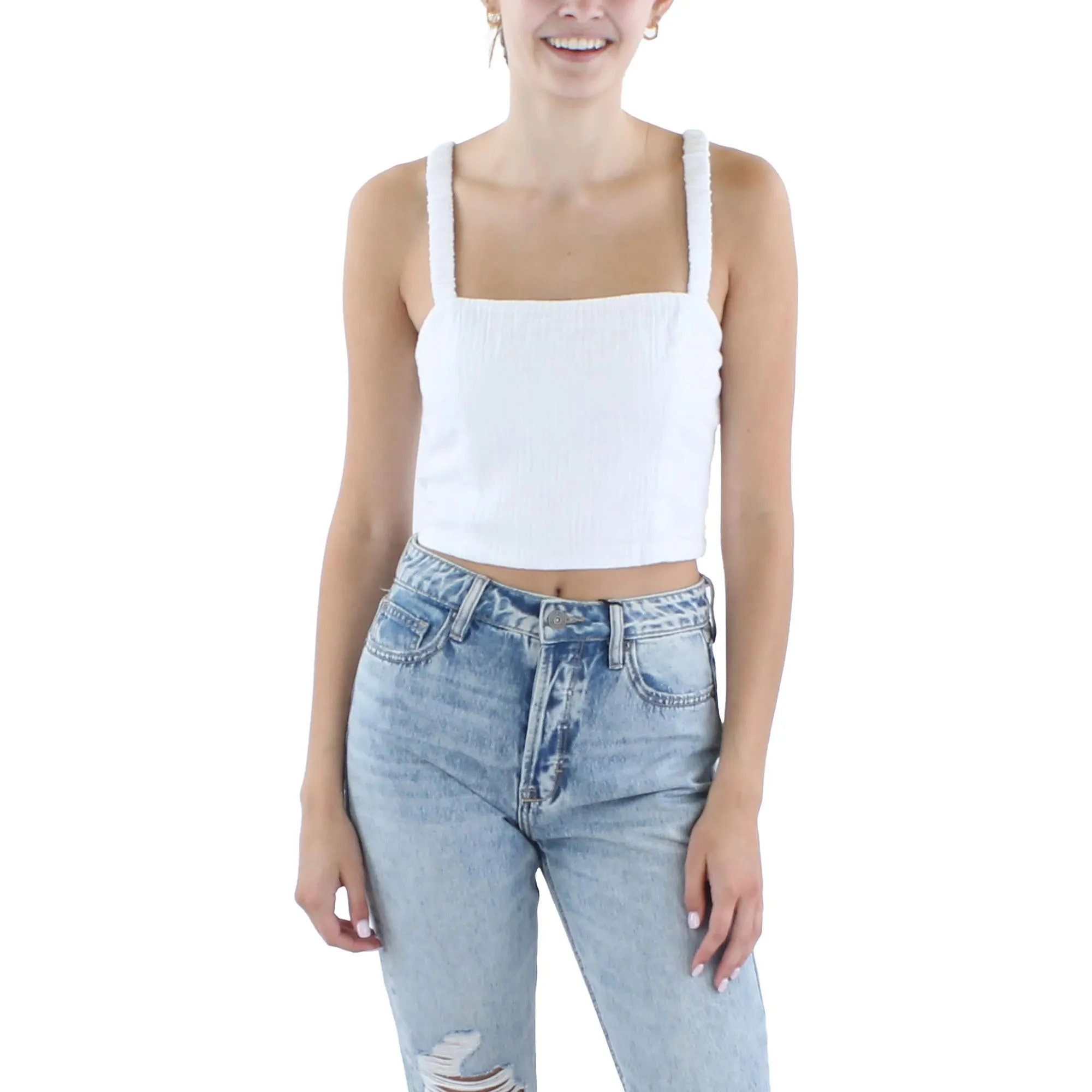 Womens Smocked Sleeveless Cropped
