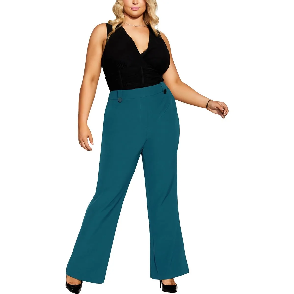 Womens Solid Polyester Wide Leg Pants