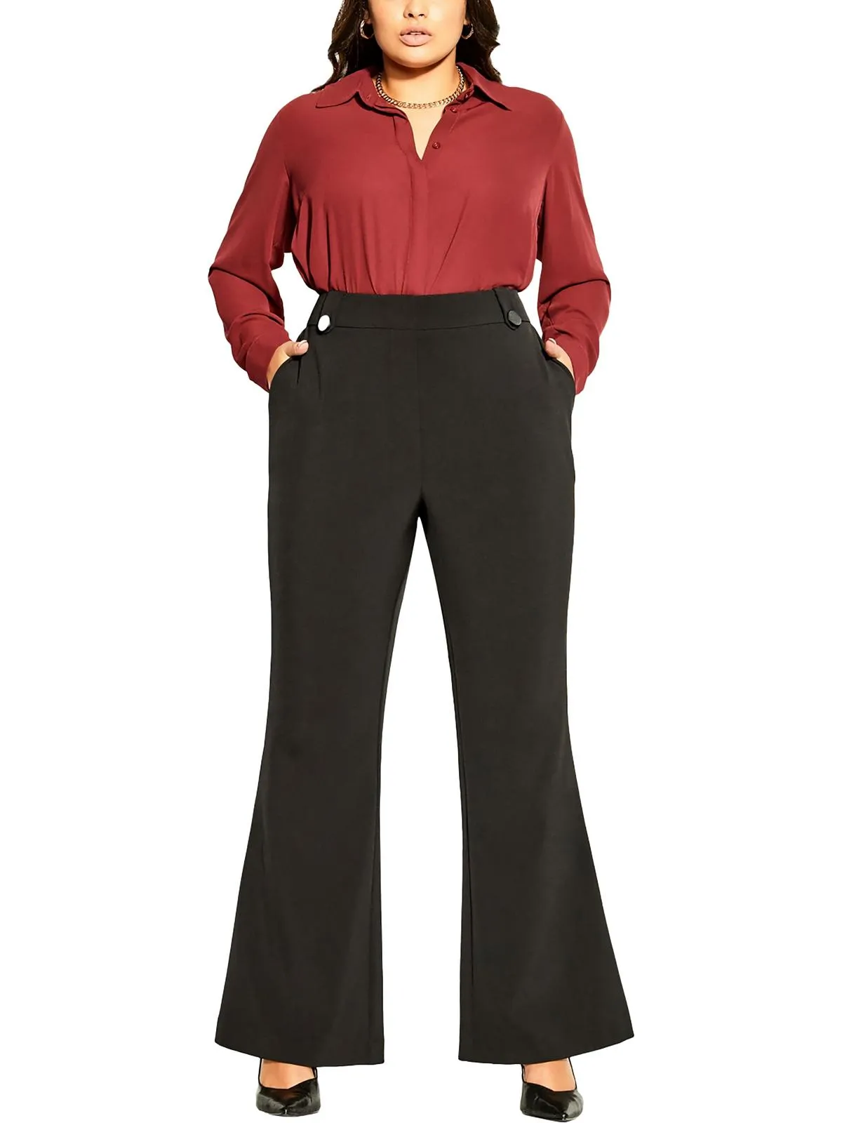 Womens Solid Polyester Wide Leg Pants