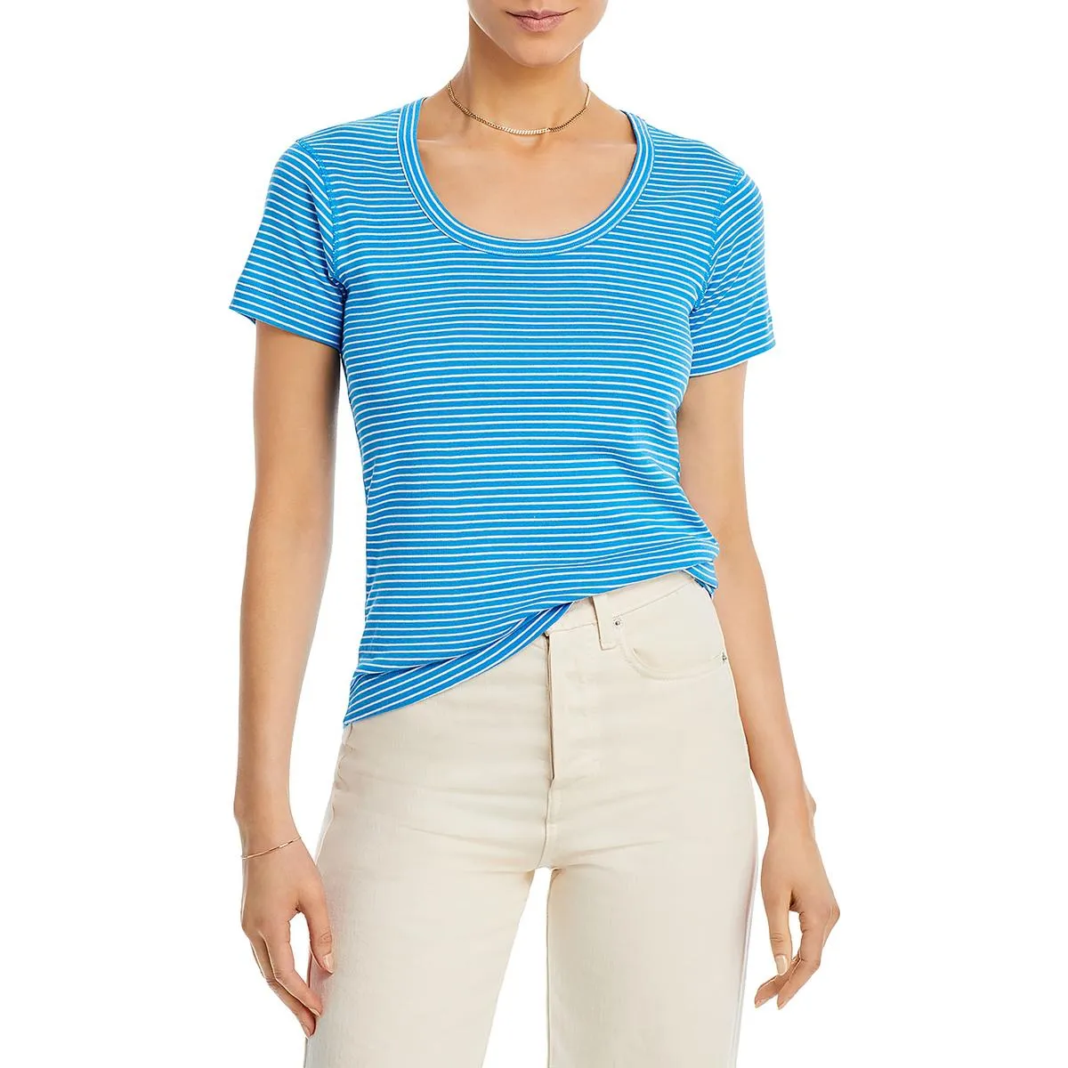 Womens Striped Scoop Neck Pullover Top