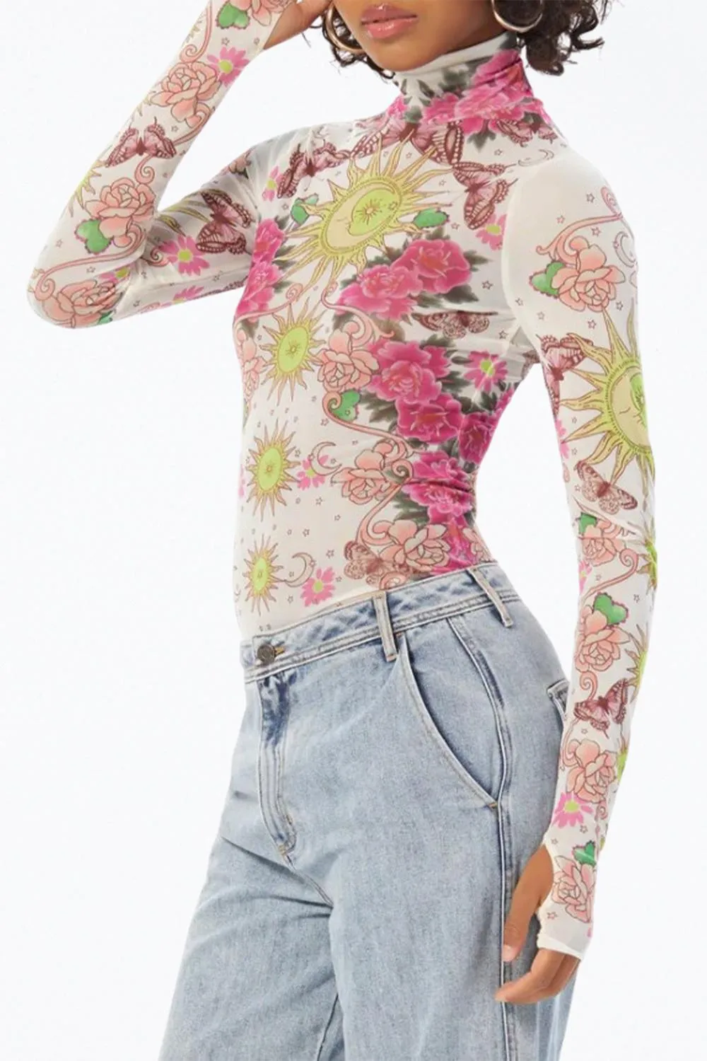 Zadie Power Mesh Turtleneck Top In Pink Tarot