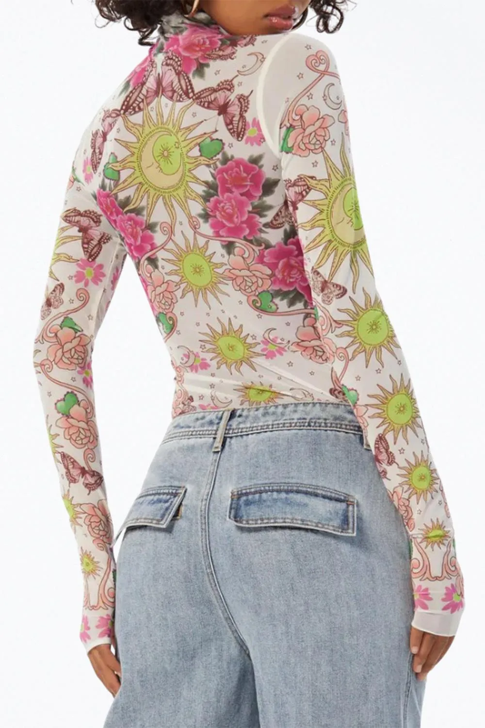 Zadie Power Mesh Turtleneck Top In Pink Tarot